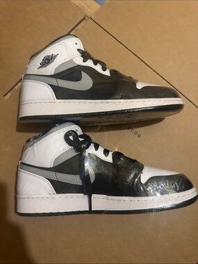 Air Jordan 1 Mid-Style Black & White Sneakers GS 7Y